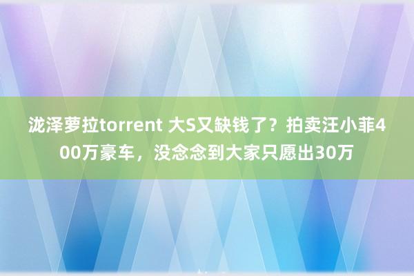 泷泽萝拉torrent 大S又缺钱了？拍卖汪小菲400万豪车，没念念到大家只愿出30万